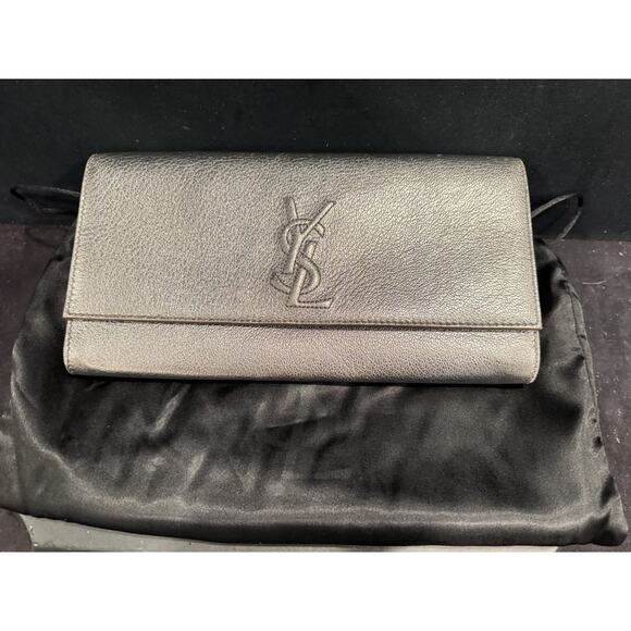 Yves Saint Laurent Silver Metallic Leather Belle De Jour Clutch 345865 - Picture 1 of 11